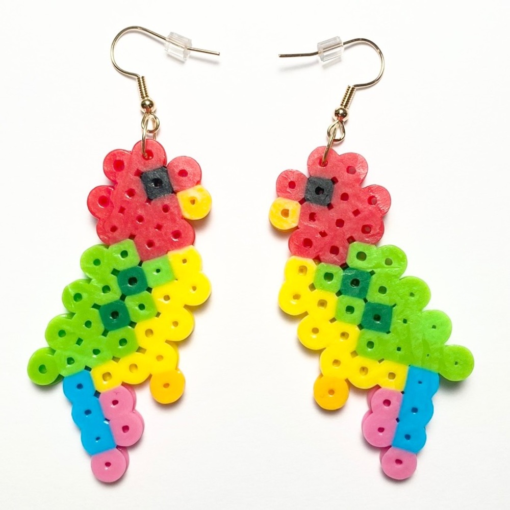 Perler Bead Handmade Parrot Earrings. New.